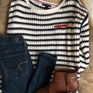 Navy & White Striped Sweater